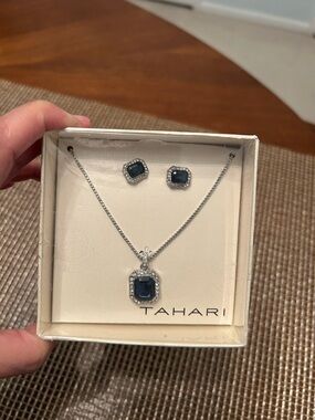 Tahari Silver tone Necklace & Stud Earrings